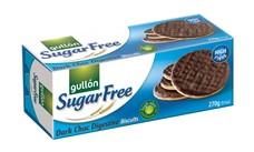 GULLÓN Digestive – Celozrnné sušenky polomáčené v tmavé čokoládě, bez cukru, se sladidly. S vysokým obsahem vlákniny. 270 g
